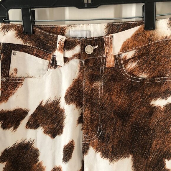 NWOT Women's WeWoreWhat / Revolve Stiletto Slit Skinny Jean Cow Print Size 26 - Picture 6 of 10